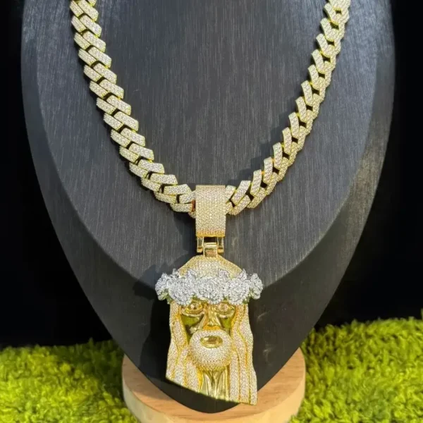 hip hop ice out bling Jesus pendant necklace with cuban chian - Image 2